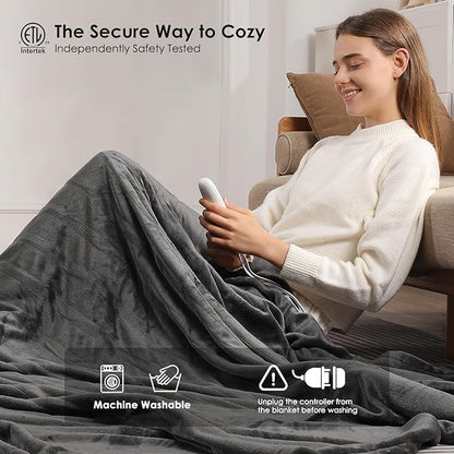 Heated Blankets King Size Electric Blankets 100''X90'', Soft Plush Flannel with Dual Controllers, 5 Heating Level & 10 Hour Auto Off, ETL Certified & Machine Washable, Gifts for Grandma(Charcoal Grey)