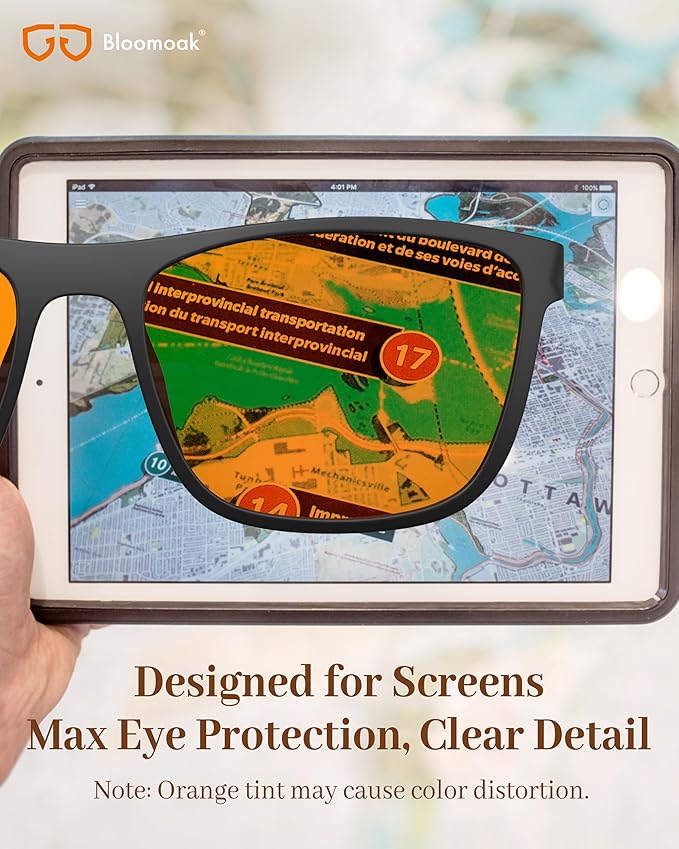 Bloomoak Orange Reading Blue Light Glasses,Computer Readers with Magnification,Relieve Eye Strain &Improve Sleep