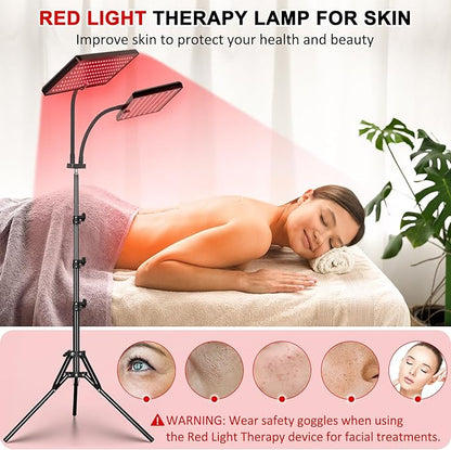 Red Light Therapy Lamp, Infrared Light Therapy Device with Stand, 660nm Red and 850nm Near Infrared Red Light Therapy for Body and Face Pain Relief Skin Care(Dual Lamps)