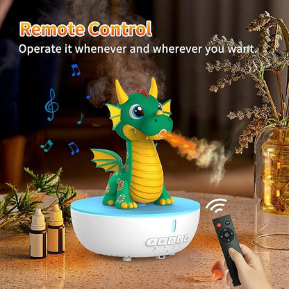 Aromatherapy Dragon Humidifier, 200ML Essential Oil Diffuser with Remote & Timer, White Noise Machine with 10 Soothing Sounds, Cute Small Humidifiers for Kids Bedroom, Home, Office (Green)