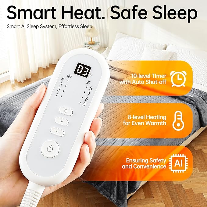 Electric Heated Throw Blanket 50x60in, 2026 Upgraded Dual-Spiral, 10 Hours Auto-Off, 8 Heat Levels, Over-Heat Protection, Machine Washable Soft Flannel for Gift
