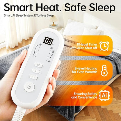 Electric Heated Throw Blanket 50x60in, 2026 Upgraded Dual-Spiral, 10 Hours Auto-Off, 8 Heat Levels, Over-Heat Protection, Machine Washable Soft Flannel for Gift