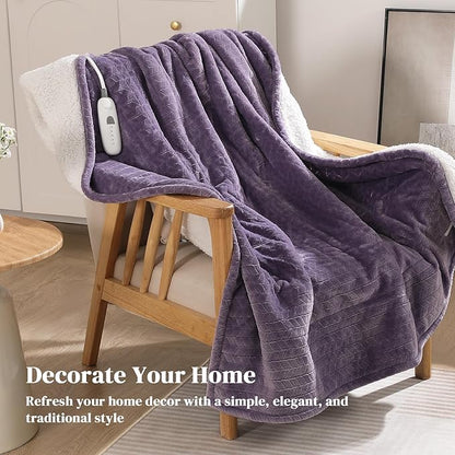 Electric Blanket Queen 84"x90" Heated Blanket Queen Size Dual Control Wheat Pattern Ultra-soft Flannel & Thick Sherpa with 5 Heat Settings & 10H Auto Off, FCC/ETL Certified, Machine Washable, Lavender