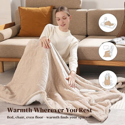Twin Electric Blanket 62"x84" Heating Blanket Twin, Wheat Pattern Ultra-Soft Flannel & Thick Sherpa with 5 Heat Settings & 10 Hour Auto Shut-Off, ETL & FCC Certified, Machine Washable Home Use, Beige