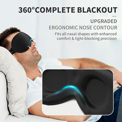 3D Sleep Mask for Men Women 2 Pack, Blackout Eye Mask for Sleeping Eye Mask for Side Sleeper, Memory Foam Adjustable&Washable, Airplane Travel Essentials Couples Yoga Meditation Office Black-Ice Silk