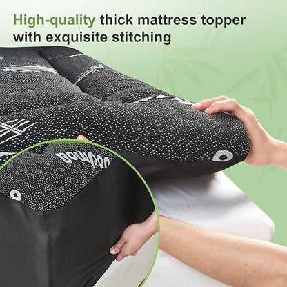 California King Size Mattress Topper Viscose Derived from Bamboo, Soft Thick Pillow Top Mattress Pad for Back Pain, Cooling Mattress Protector with 8-21 Inch Deep Pocket, Dark Grey