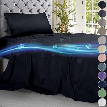 DECOLURE Cooling Bed Sheets Twin Set 3pcs - Luxurious & Ultra-Soft Twin Size Cooling Sheets for Hot Sleepers - Comfortable Bamboo Viscose Microfiber Sheets Twin Size w/Deep Pockets (Midnight Black)