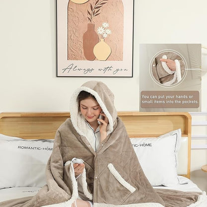Heated Blanket Wearable Shawl Electric Throw, Heated Wrap with Pockets, Poncho Blanket Hoodie for Adult, 6 Heat Settings & 1-4H Timer Auto Off, Gift, 50 * 64", Camel