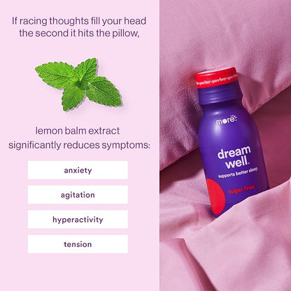 More Labs Dream Well, 5MG Melatonin Holistic Sleep Drink Solution, Non-Habit Forming with 5HTP, Lemon Balm, Jujube Seed, Glycine (Pack of 12)