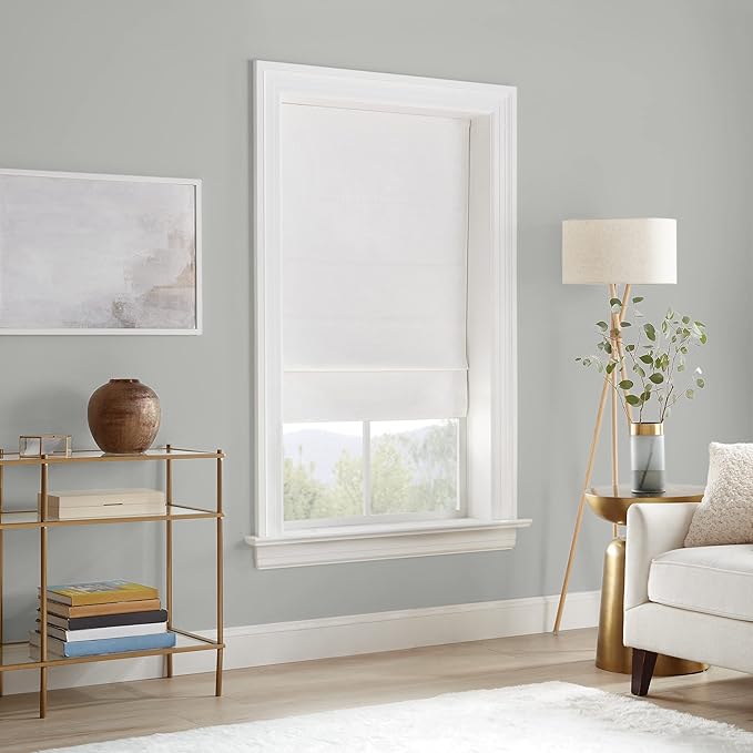 Eclipse Drewton Motorized 100% Blackout Cordless 64" x 39" Roman Shade in White