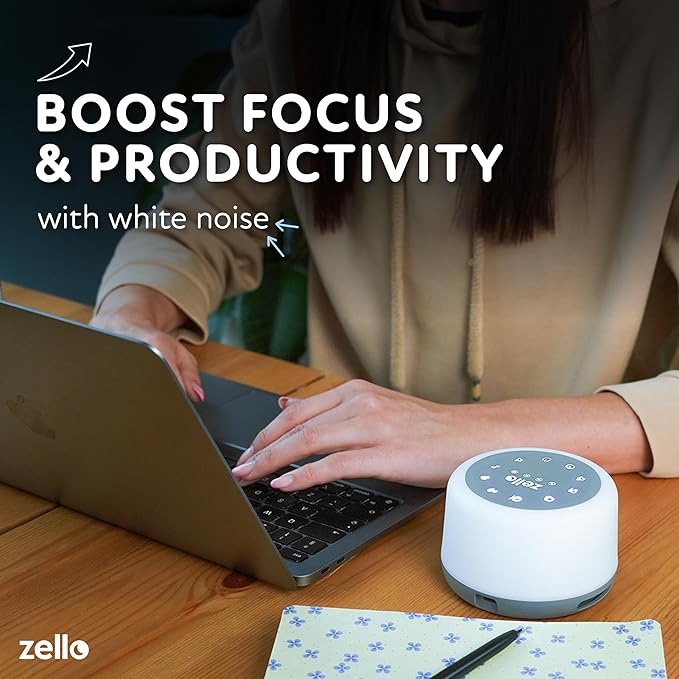 Zello | Original White Noise Machine for Babies & Adults | 30 Sounds | 7 Colour Night Light | Sleep Timer | USB Rechargeable | White Noise Machine Baby | Sleep Aid