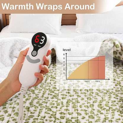 Electric Heated Blanket Throw Size 50"×60" with 9 Heating Levels & 1-10 Hs auto Off, Heating Throw Double Sided Sherpa, Energy Efficient, Machine Washable, Leopard Print Green & White