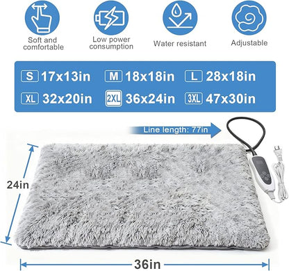 Large Dog Heating Pad 36x24 in with Smart Thermostat Switch and Power Line Protection Tube,Obtained MET and UL Dual Certification,Waterproof Pet Heating Pad with Long Velvet Cloth Cover