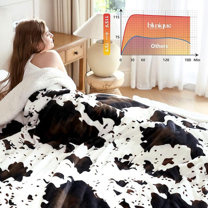 Heated Blanket King Blanket - Fast Heating Electric Blanket, Soft Flannel Heated King with 4 Time Settings,10 Heating Settings, Warm Gifts for Women & Mom & Grandma(90"x100"Cow Print White)