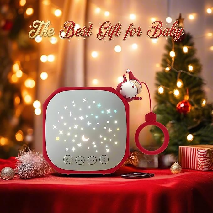 White Noise Sound Machine Baby with Star Projector | Portable Sound Music Soother for Kids & Infants | Perfect Baby Gifts for Christmas Themed Holiday Decor, Car, Travel (Santa Claus)