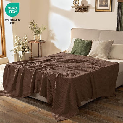 PHF Cooling Waffle Blanket King Size, Lightweight 60% Rayon Derived from Bamboo & 40% Cotton Breathable Blanket for Hot Sleepers, Soft and Luxury for Bed Couch and Sofa, 104"x90", Chocolate