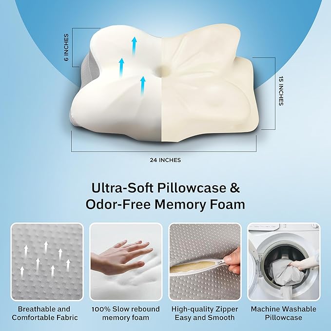 EcoNour Cervical Neck Pillow for Sleeping | Ergonomic Memory Foam Pillows for Neck and Shoulder Pain | Contour Pillow for Side Sleeper Pillow | Orthopedic Neck Support Pillow | Stomach Sleeping Pillow