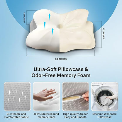 EcoNour Cervical Neck Pillow for Sleeping | Ergonomic Memory Foam Pillows for Neck and Shoulder Pain | Contour Pillow for Side Sleeper Pillow | Orthopedic Neck Support Pillow | Stomach Sleeping Pillow