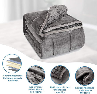 Cottonblue Sherpa Fleece Weighted Blanket 12lbs, Sherpa Flannel Cozy Plush Bed Blanket, Fuzzy Bedding Blankets Throw, Minky Soft Blanket for Sofa Bed, 48 x 72 inches,Grey