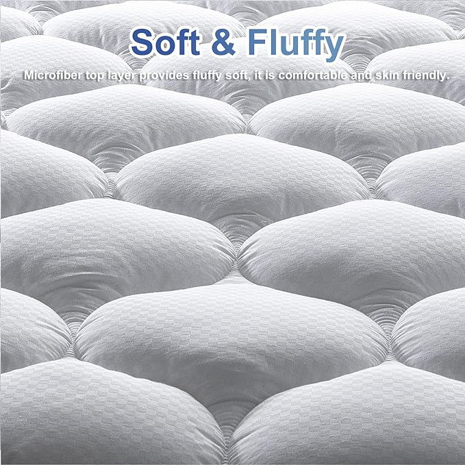 MATBEBY Full XL Mattress Pad - Cooling Breathable Mattress Topper, Quilted Fitted Mattress Protector, Pillow Top Mattress Cover with 8-21" Deep Pocket, Soft, Machine Washable, White, Full Extra Long
