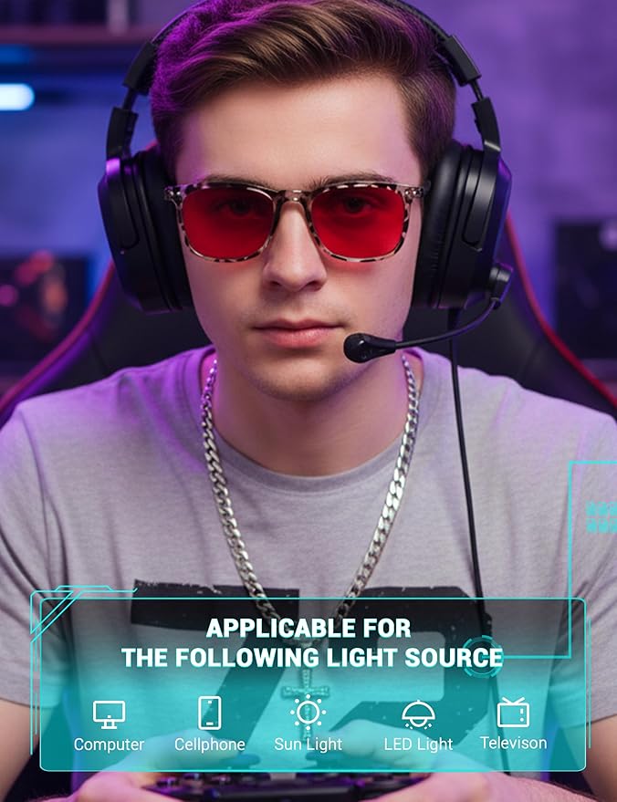 TIJN Sleep Glasses for 99% Blue Green Light Blocking Red Lens for Computer Gaming Screen Fatigue UV Protection