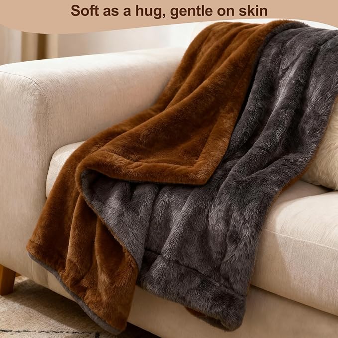 Electric Heated Blanket Throw 50''x60'' – Soft Dual-Sided Flannel, 12 Heat Settings, Smart Timer, ETL & FCC Certified, Machine Washable (Brown & Gray, Single(50"x60"))