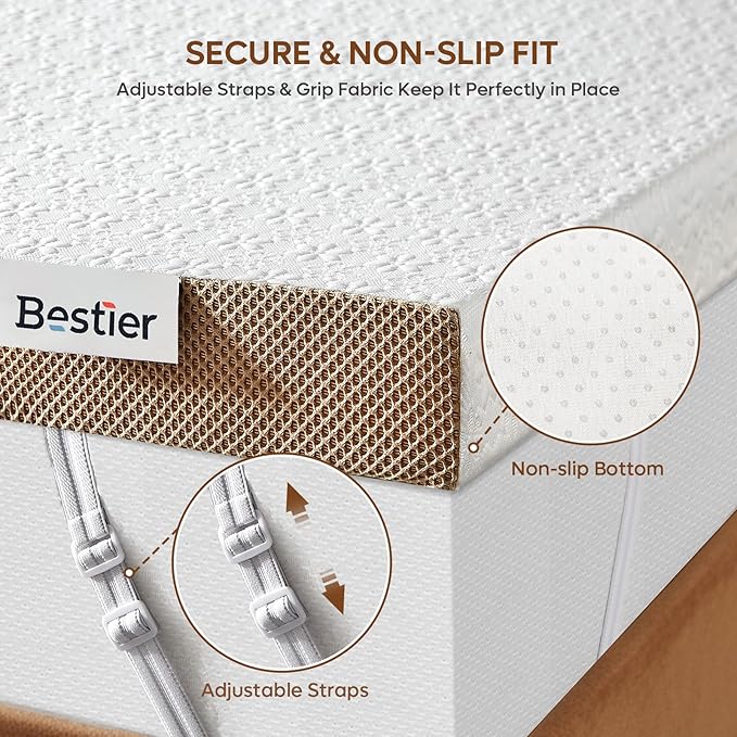 Bestier 3 Inch Gel Memory Foam Mattress Topper Twin Size - Cooling Bed Pad for Back Pain Relief, Pressure Dispersing Mattress Pad for Bedroom RV, College Dorm (38x74 Inch)