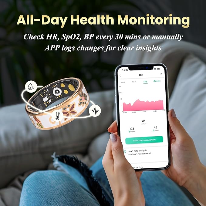 Enamel Craft Smart Ring for Women & Men - No Subscription Fee Fitness Tracker with Sleep Tracking, Heart Rate, SpO2 - IP68 Waterproof for iPhone Android - Activity Tracker, Remote Camera (12)