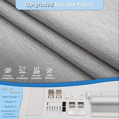Smart Motorized Blinds with Remote, Cordless No-Drill Automatic Roller Shades, Blackout Electric Blind for Windows, Grey, 38.5 x 72