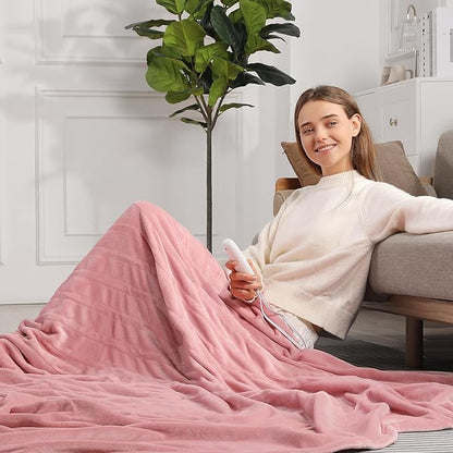 Pink Heated Blanket Full Size Electric Blanket with 5 Heating Level & 10 Hour Timer, Upgraded Flannel Lightweight but Warmer, ETL Certified & Overheat Protection, Gifts for Grandma(Dusty Pink)
