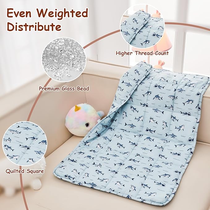 yescool Shark Weighted Lap Pad 2 Pounds Cooling Weighted Lap Pad, Small Weighted Blanket, Weighted Throw Blanket Gift for Travel Indoor Outdoor, 20"x30"
