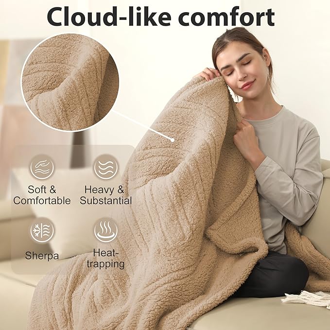 Dual Control Heated Blanket Queen Size 84"x90" - 5 Heat Settings 10H Auto Off Machine Washable - Romantic Gift for Couples, ETL Certified Safe, Milk Coffee