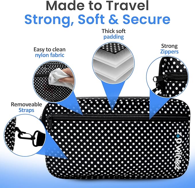 40Winkz USA, Travel Carrying & storage bag compatible with ResMed AirMini Machine, Carrying Case with adjustable shoulder strap and luggage strap Black (Empty Bag Only) (Black & White)