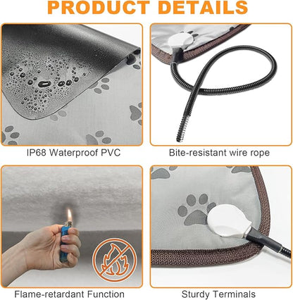 Large Dog Heating Pad 34x21in Smart Thermostat Switch Heated Dog Bed,Obtained MET and UL Dual Certification,Waterproof Bite-Resistant Pet Heating pad- Paw