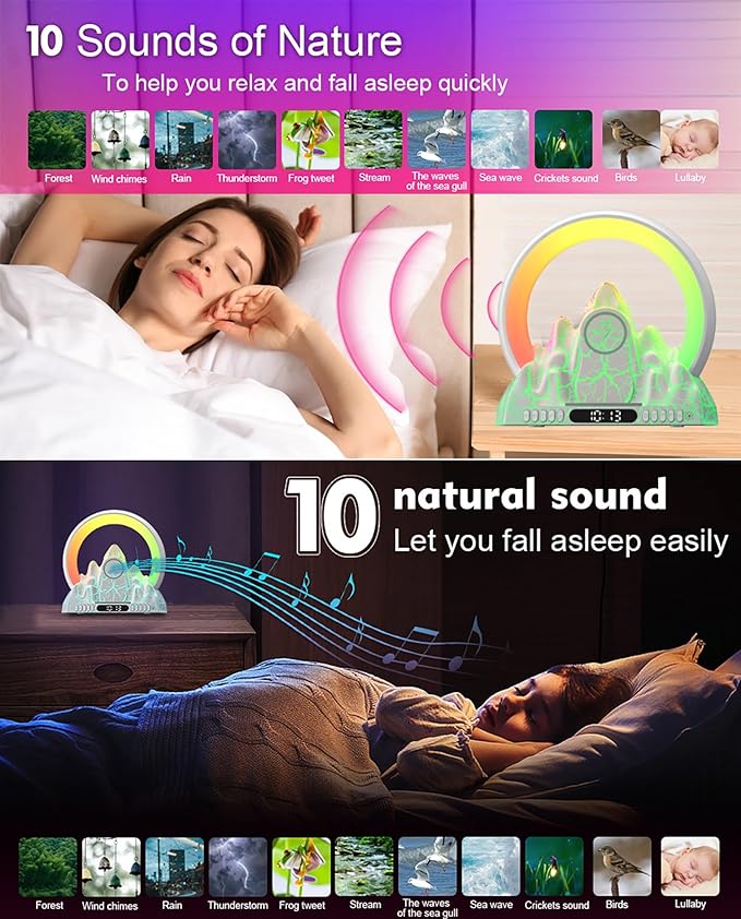 Wake Up Light Sunrise Alarm Clock with Wireless Charger, Smart APP Control, 16 Million Color Lighting & Natural Sounds for Bedroom Desk Decor