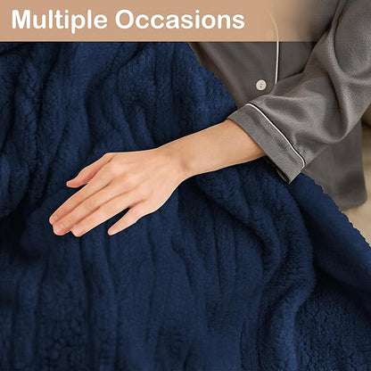 Electric Heated Blanket Full Size 72"×84" with 9 Heating Levels & 1-10Hs Auto Off，Double Sided Plush Sherpa, Energy Efficient, Machine Washable, for Couch & Bed, Dark Blue