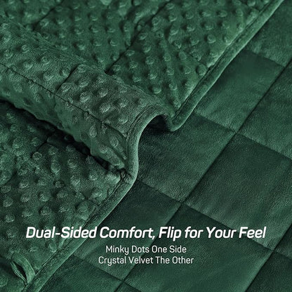 Weighted Blanket 15lbs for Adults, Ultra Soft Minky Dot Heavy Blankets for Sleep, Breathable Washable Throw Blanket with Glass Beads, 48"x72" Twin Size, Dark Green