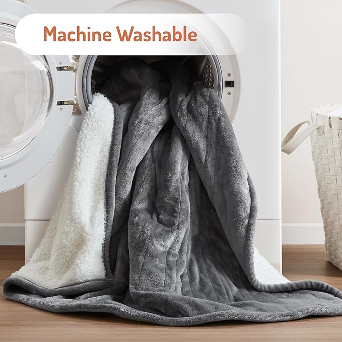 Degrees of Comfort Electric Throw Blanket Full Size - Soft Sherpa Heating Blankets with 6 Heat Settings, 10-Hour Auto Shut-Off, Overheat Protection, Etl Certified (Grey, 72x84 '' for Winter)