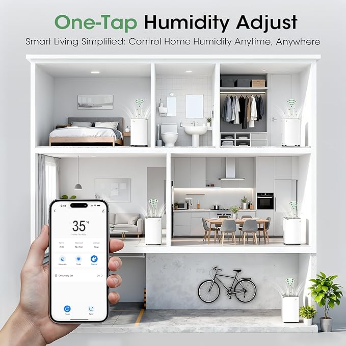 2500 sq.ft Dehumidifier for Basement, Smart APP WiFi Control,35 Pint Dehumidifiers for Home with Drain Hose, 24H Timer & Child Lock, Quiet & Eco, Ideal for Large Rooms, Bathroom, Bedroom, Garage