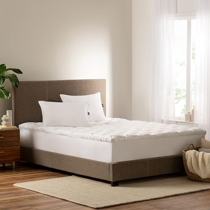 SERTA Down Illusion Soft Hypoallergenic 2 inch Pillowtop Simple Fit Mattress Topper, Twin XL, White
