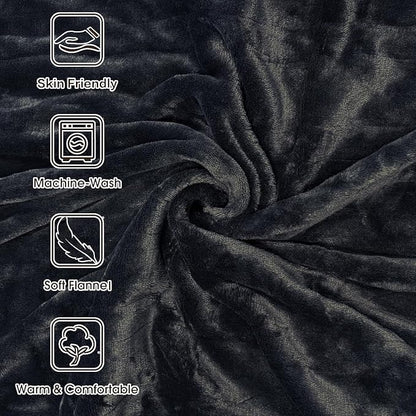 Tefici Electric Heated Blanket Throw, Super Cozy Soft 2-Layer Flannel 50" x 60" Heated Throw with 3 Heating Levels & 4 Hours Auto Off, Machine Washable, ETL&FCC Certified, Home Office Use,Black