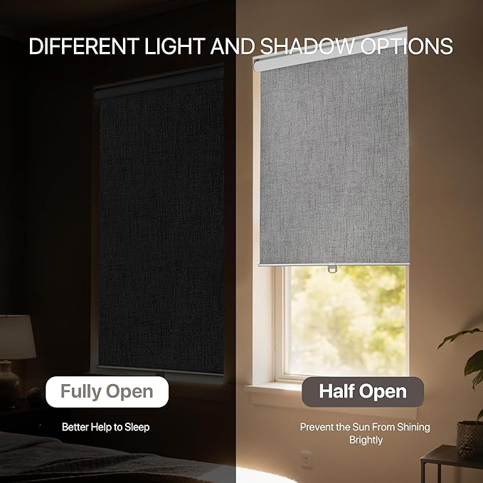 GENIMO 100% Blackout Roller Window Shades, Window Blinds Cordless with Thermal Insulated, UV Protection Fabric, Mini French Door Blinds for Home, Office, Bedroom, Easy to Install, Grey, 24" W X 72" H