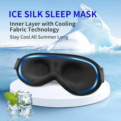 3D Sleep Mask for Men Women 2 Pack, Blackout Eye Mask for Sleeping Eye Mask for Side Sleeper, Memory Foam Adjustable&Washable, Airplane Travel Essentials Couples Yoga Meditation Office Black-Ice Silk