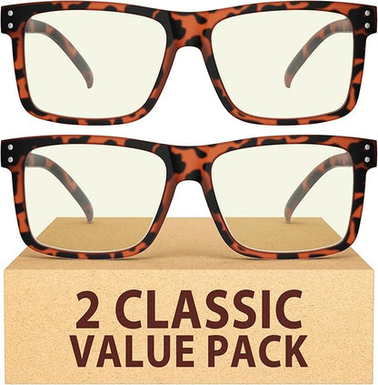 Eyekepper 2 Pack Oversized Reading Glasses Square Large Blue Light Readers for Men Women - Tortoise +1.50
