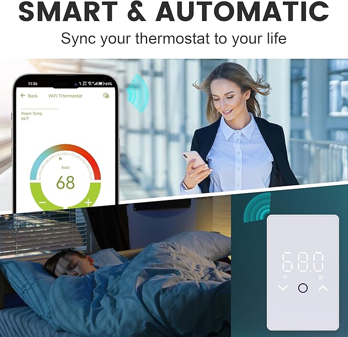 MAXKOSKO 1PC WiFi Smart Thermostat for Electric Floor Warming System with Touchscreen LED Display 120V/240V, Easy Connection & Energy Saving Home Programmable Thermostat White