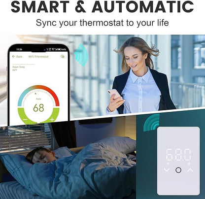 MAXKOSKO 2Pcs WiFi Smart Thermostat for Electric Floor Warming System with Touchscreen LED Display 120V/240V, Easy Connection & Energy Saving Home Programmable Thermostat White