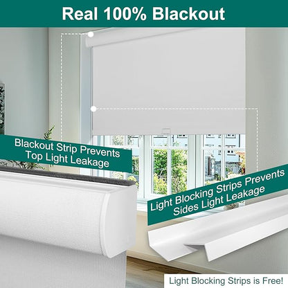 BERISSA Cordless Blackout Roller Shades for Windows,Free-Stop Linen Fabric Windows Blinds with Cassette Valance,Thermal Insulated UV Protection Roller Blinds for Home Office. White.56 W x 72" H