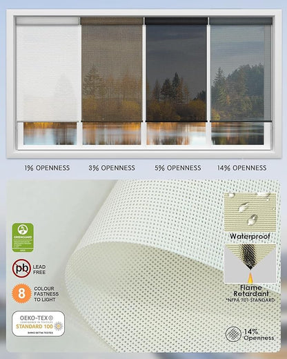 Yoolax Motorized Solar Shades Light Filtering Motorized Blinds with Remote Smart Blinds Work with Alexa Flame Retardant Roller Shades for Windows Home Office Custom Size (14% Openness Mesh White)