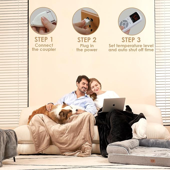 EHEYCIGA Heated Blanket - King Size, 9 Heating Levels, Auto Off, Soft Cozy Sherpa, Dual Control, 90 x 100 Inches