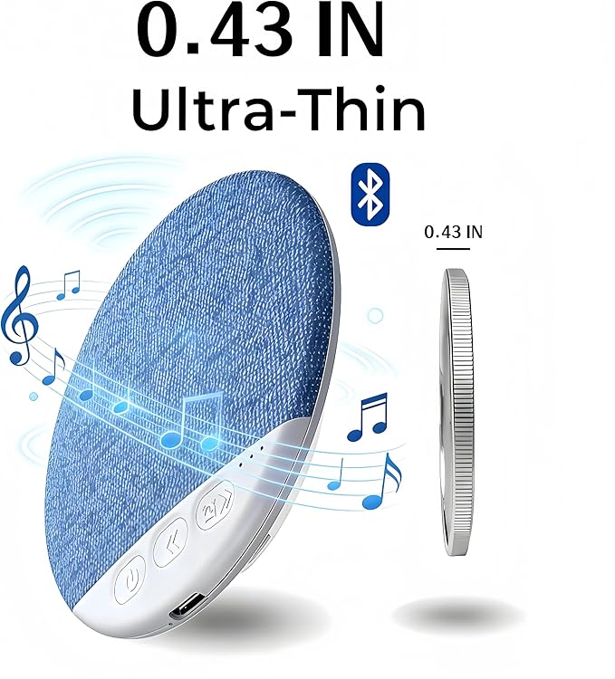 Bluetooth Pillow Speaker for Sleeping, Under Pillow Speaker with Sleep Timer & White Noise, Thin Speaker for Bed, Hi-Fi Sound, 48H Battery, Type-C, Private Listening for Adults & Kids (Pro)
